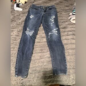 American Eagle Outfitters Dark Blue Distressed Skinny Jeans